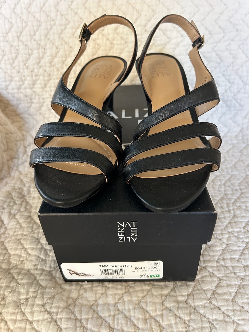 NEW Naturalizer Taimi Strappy Dress Sandals/Heels Black Leather 7.5W